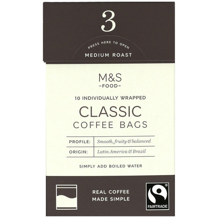 M & S 10 einzeln verpackte Kaffeetaschen 10 x 7,5 g