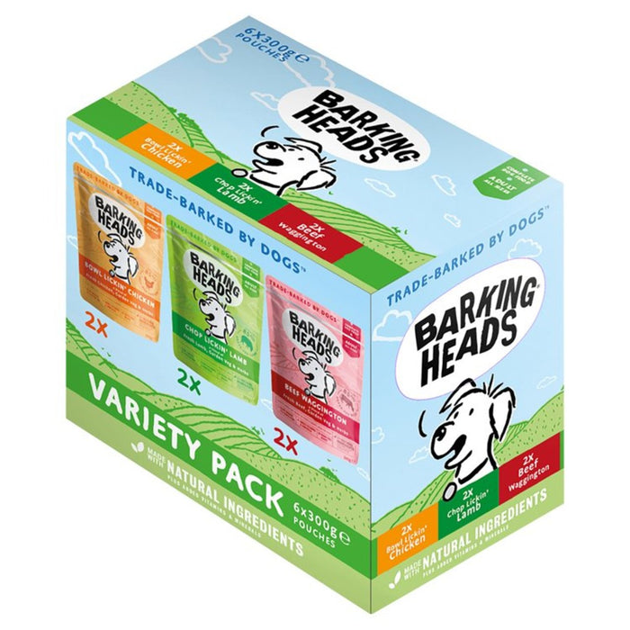 Barking Heads Adult Dog Food Wet Pouches Variety Pack 6 x 300g