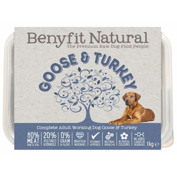 Benyfit Natural Goose & Turquía Completa de comida para perros de trabajo crudo para adultos 1 kg