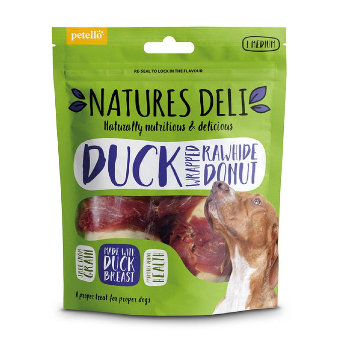 Natures Deli Duck envuelto Rawhide Donut Dog Treats 75G